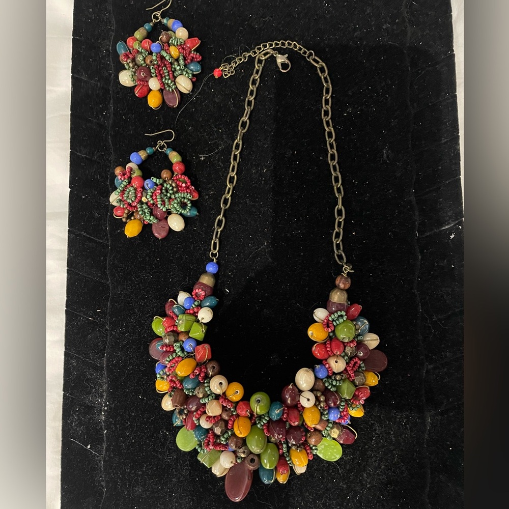 Colorful Beaded Necklace and Earring Set